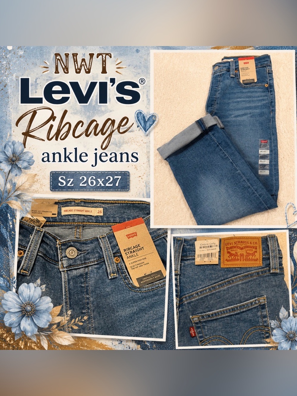 NWT Levi's Ribcage Straight Ankle Jeans Size 26x27
